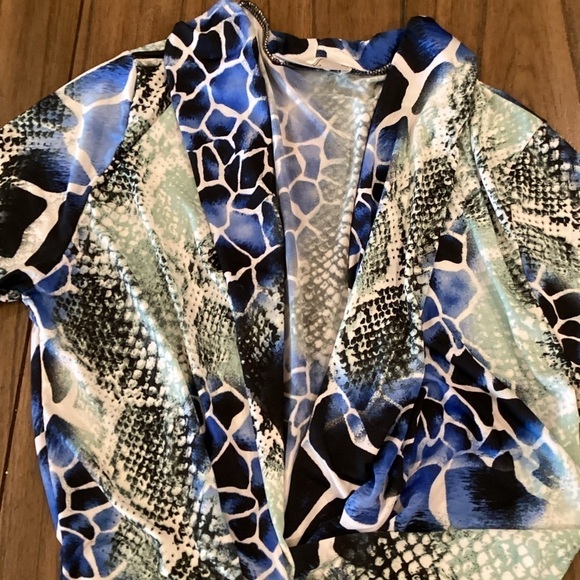 A3 snake skin pattern blue white faux wrap v neck low cut body suit size small - Picture 5 of 7